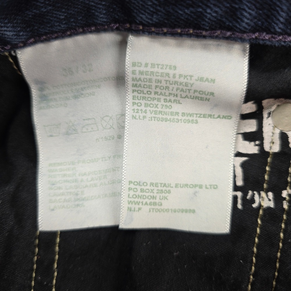 Polo Ralph Lauren Mercer Slim Fit Jeans Mens 36x32 Blue Straight Leg Flag Patch - Picture 3 of 11